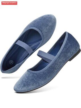 Velvet Mary Jane Flats Round Toe Elastic Strap Slip-On Shoes